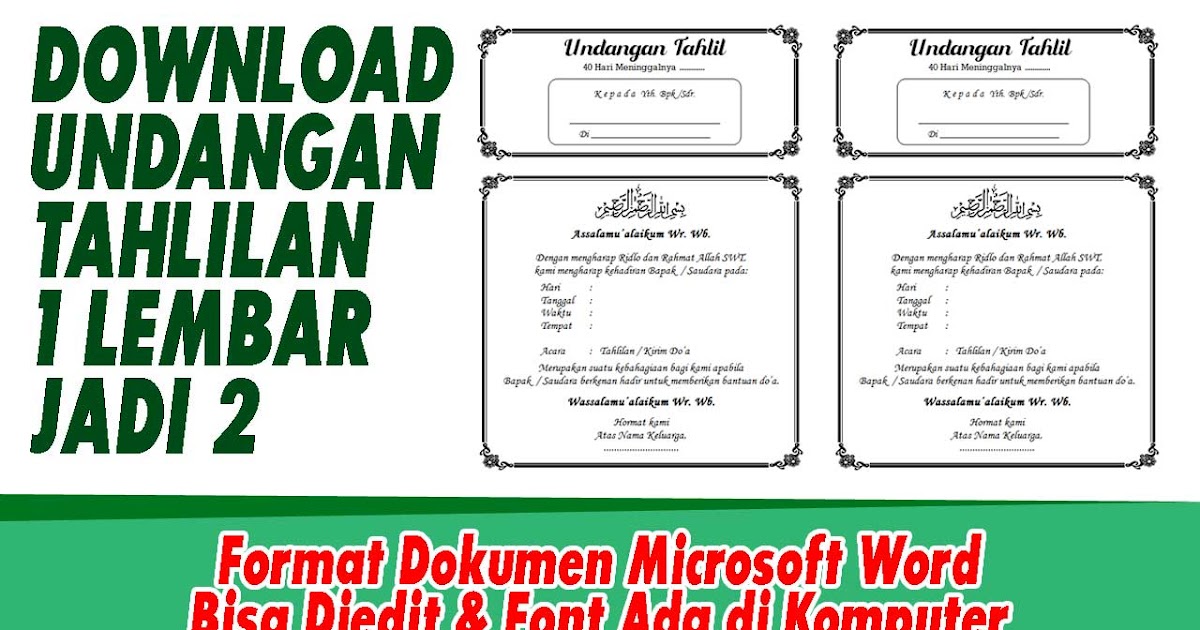 Download Undangan Tahlilan 3, 7, 40, 100, 1000 Harian - 1 Lembar Jadi 2