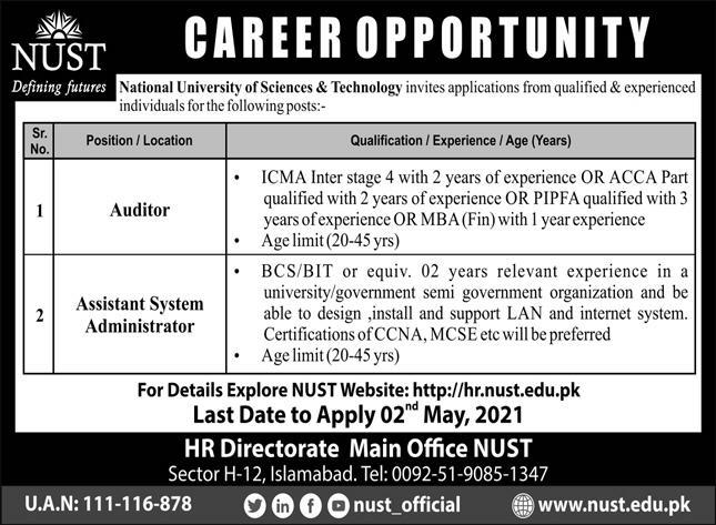 National University of Science & Technology (NUST) Jobs 2021 in Pakistan National University of Science & Technology (NUST) Jobs 2021 in Pakistan