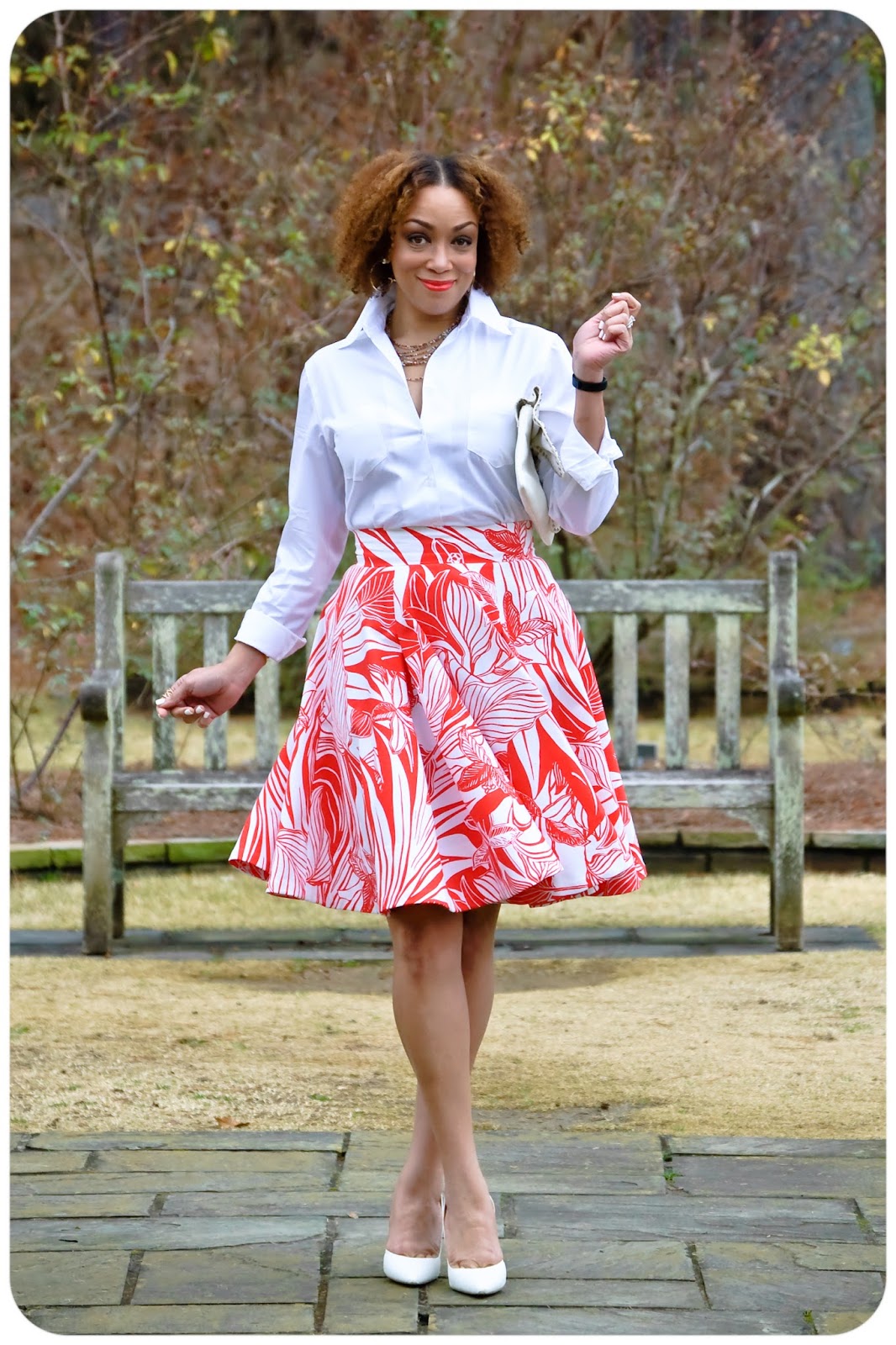 white floral button down