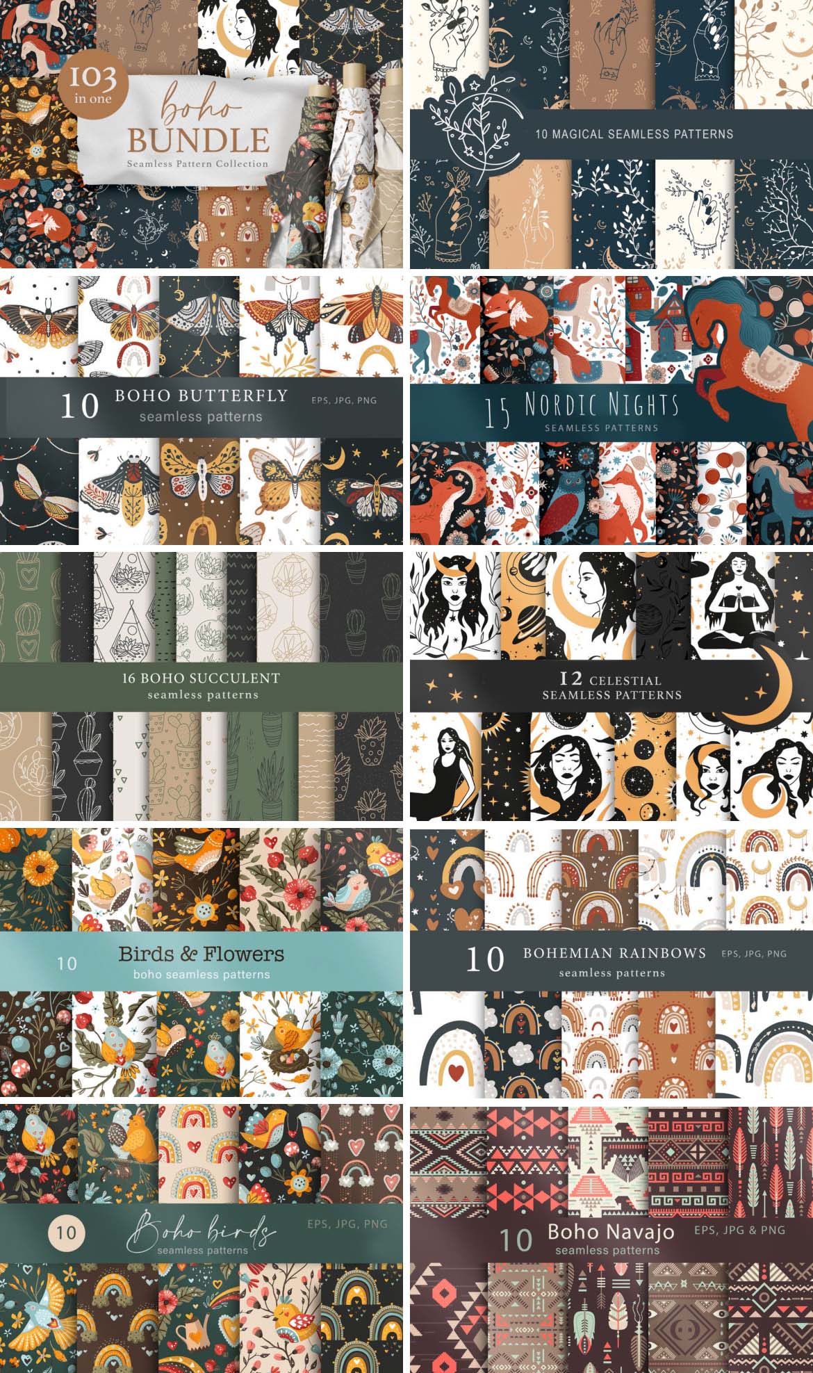 Seamless Boho Pattern Bundle