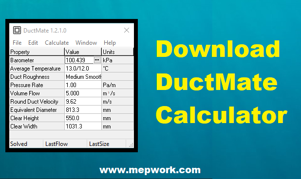 Download DuctMate Calculator Software for Duct Design