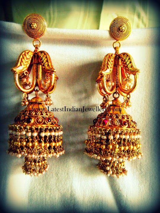 Different Antique Gold Jhumka Earrings Design