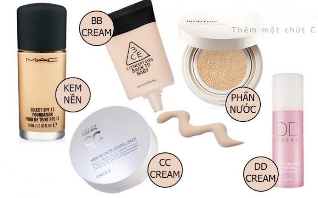 phan biet bb cream, cc cream, kem nen va kem lot