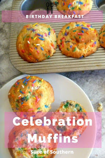 Celebration Muffins are sweet and tender muffins filled with rainbow sprinkles will bring a smile to your face and joy in your heart! - Slice of Southern