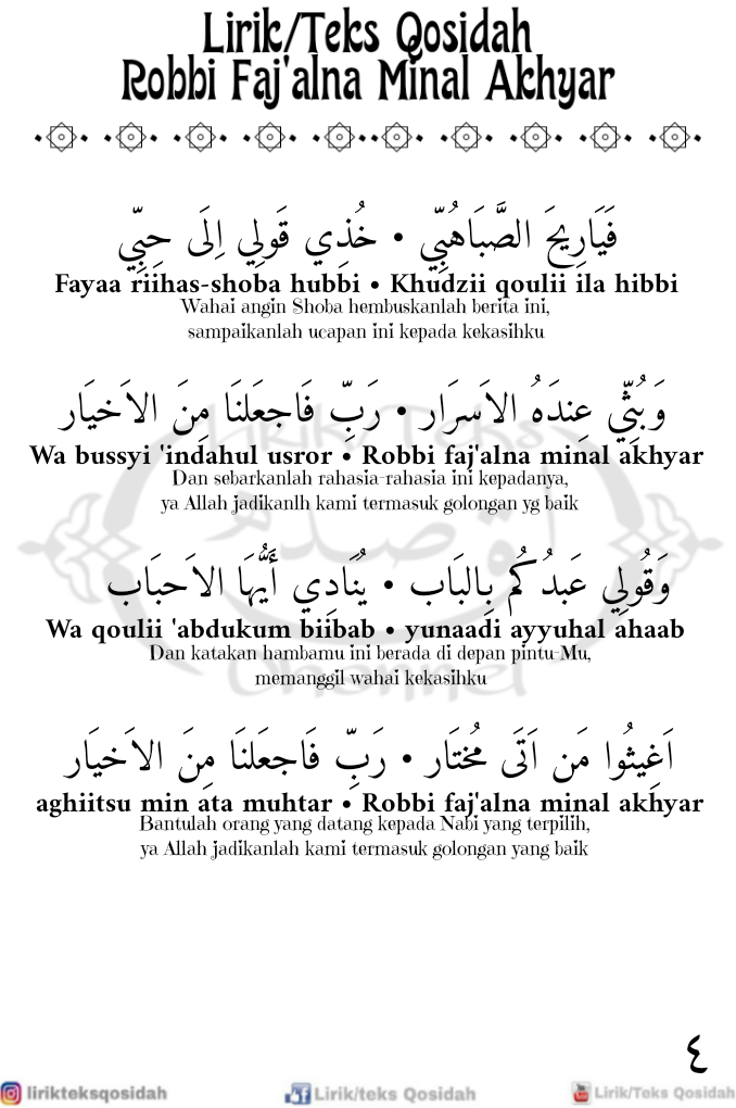 Lirik/Teks Qosidah: Lirik/Teks Qosidah Robbi Faj'alna minal Akhyar