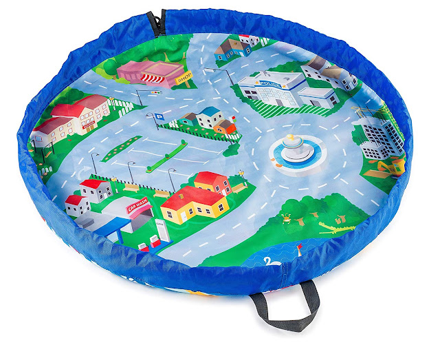 Bag play mat laid out showing a road map