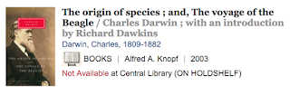 Library catalog entry for Origin of Species Library catalog entry for Origin of Species