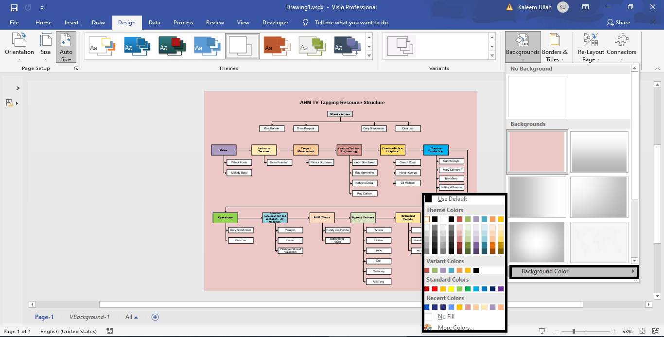 How to change Background color in Microsoft Visio?