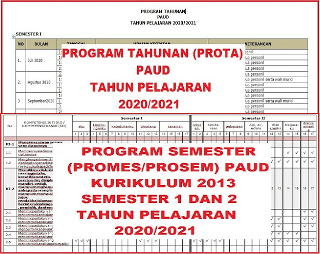 Prota Promes PAUD Semester 1 dan 2 Tahun Pelajaran 2020