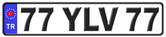 Yalova il isminin kısaltma harflerinden oluşan 77 YLV 77 kodlu Yalova plaka örneği