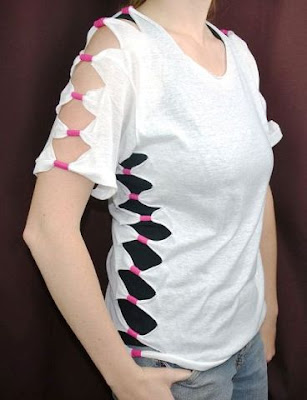Seni Guntingan T shirt Model Berlian di Sisi Kaos