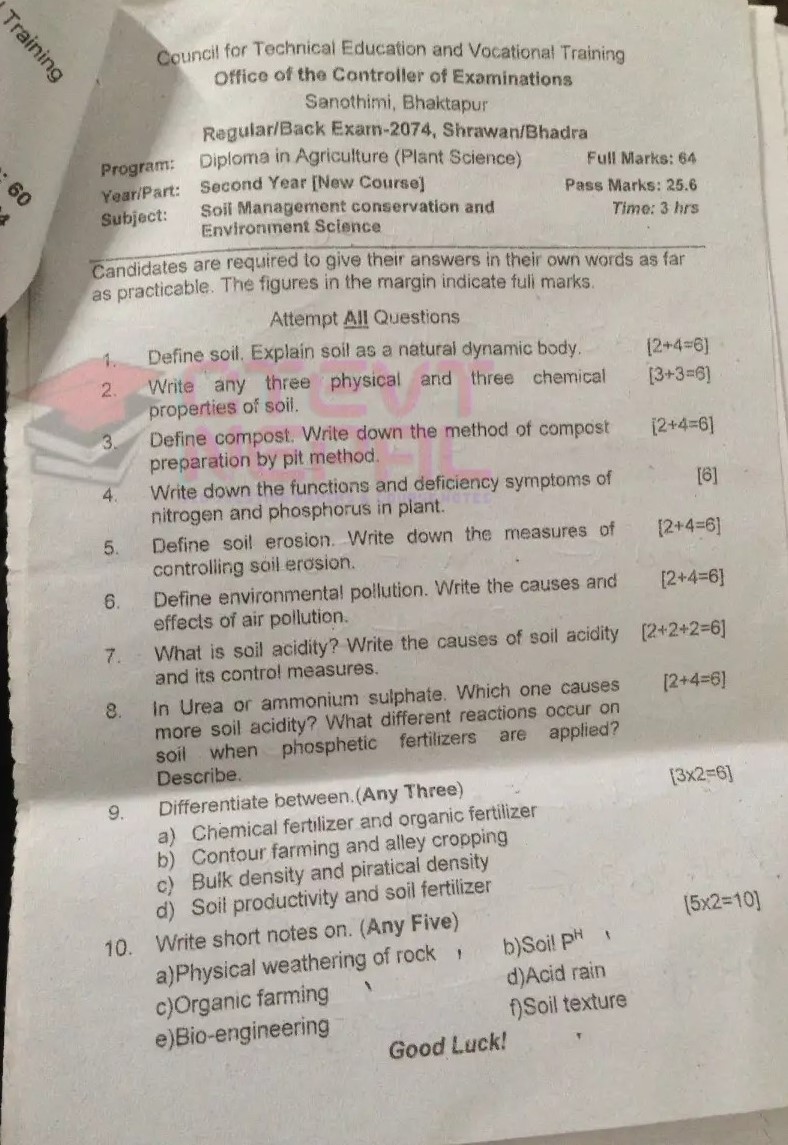 Soil Management Conservation and Environment Science 2nd Year