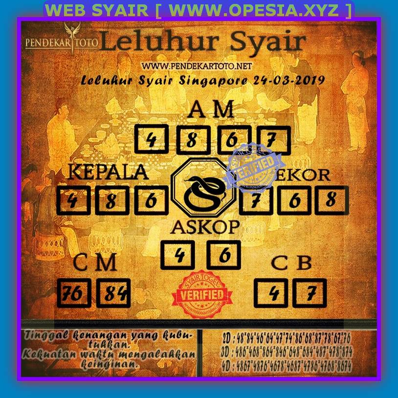 Kode Syair Toto sgp Minggu 24 Maret 2019 GOsyair SEDIA KODE SYAIR SGP