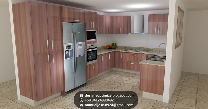 Diseño De Muebles Madera: 0218 Cocina Forma U Color Madera / Héctor