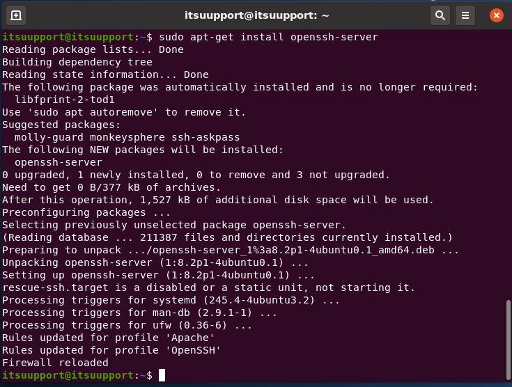 Install OpenSSH server on Ubuntu