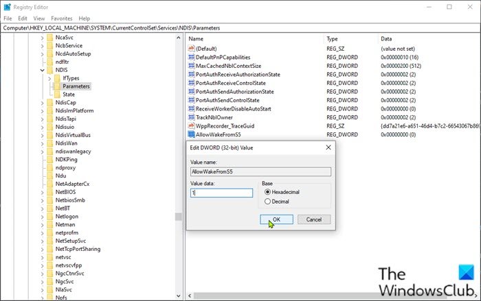 สร้างคีย์รีจิสทรีด้วยตนเอง - AllowWakeFromS5