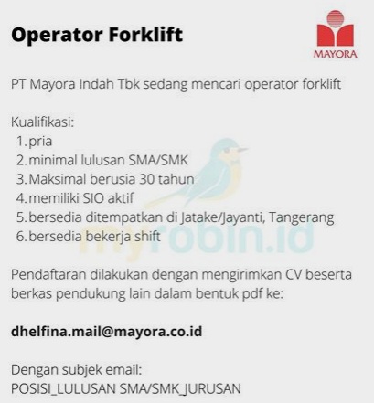 Lowongan Operator Forklift Dealer Resmi Honda Sales Indotama Multi Kreasi Pegawai Toko Pt Kaneka Foods Indonesia Lowongan Kerja Terbaru