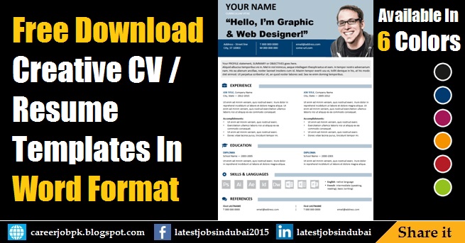 Free Download Modern Resume / CV Templates in Word Format Free Download Creative Resume / CV Templates in Word Format