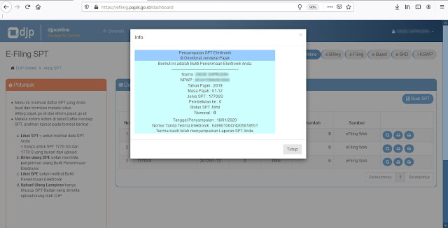 Bukti lapor SPT online 2019 2020