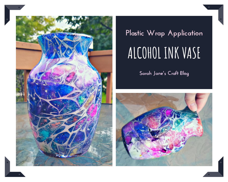 Plastic Wrap Alcohol Ink on White Spray Painted Vase