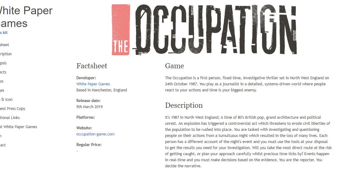 Games Design UCLan Blogspot: White Paper Games launch 'The Occupation.