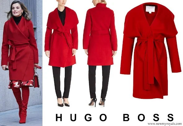 Queen Letizia wore HUGO BOSS Catifa Wool Cashmere Shawl Collar Coat