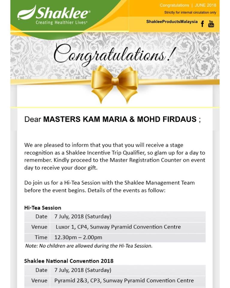 Shaklee National Convention 2018 Yang Penuh Inspirasi! Maria Firdaus