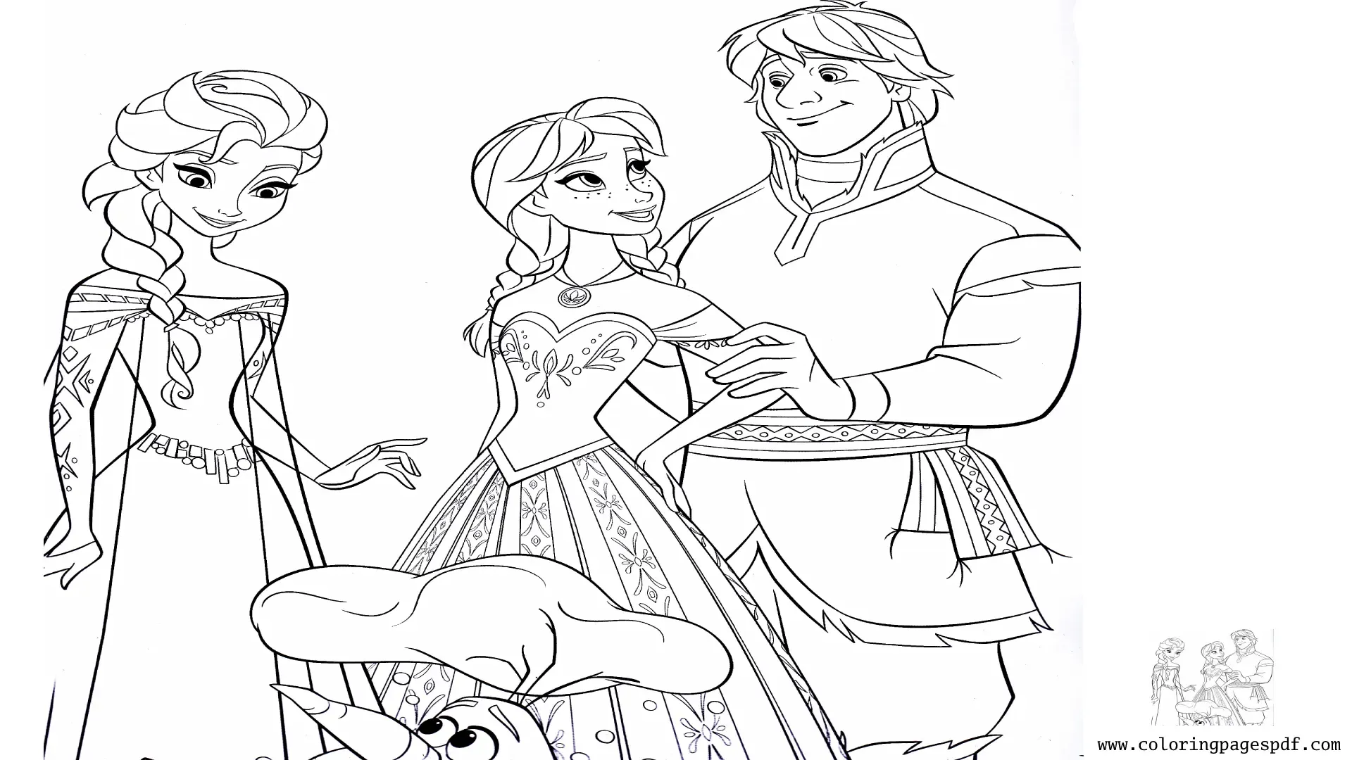 Coloring Page Of Elsa, Anna, Kristoff, And Olaf