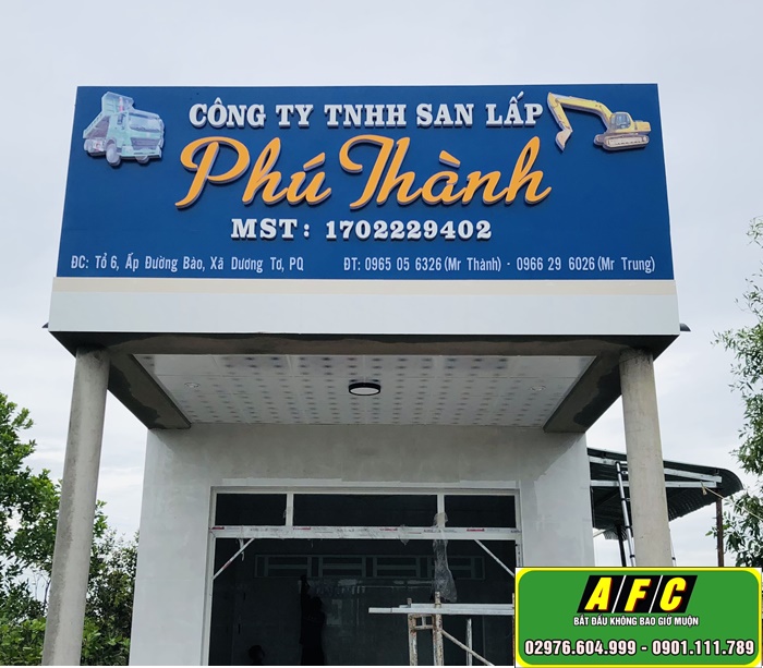 Thi công bảng hiệu alu gắn chữ nổi Phú Thành Phú Quốc