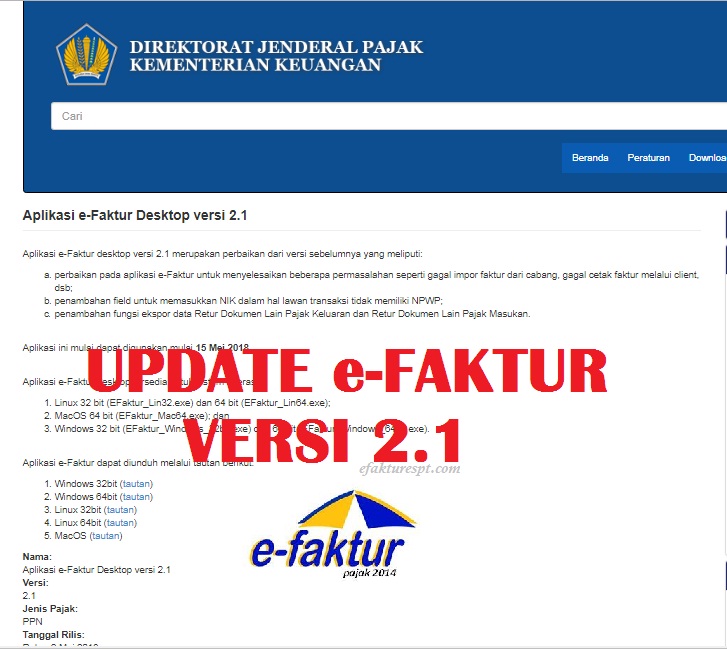 Download Update eFaktur Versi 2.1 Mei 2018 eFaktur dan eSPT