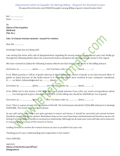Letter to Supplier for Wrong Billing - Request for Revised Invoice (Sample) Letter to Supplier for Wrong Billing - Request for Revised Invoice (Sample)