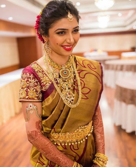 Bride in Nakshi Choker and Vaddanam - Jewellery Designs