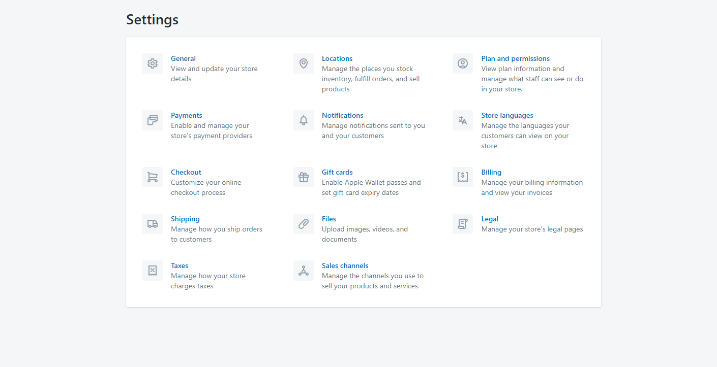 Shopify’s Settings