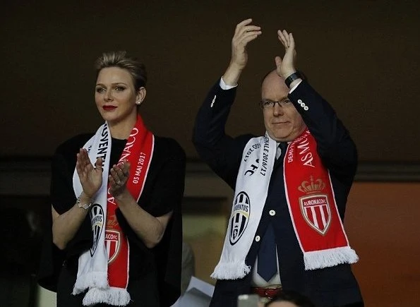 Princess Charlene and Prince Albert watched UEFA Champions League semi final match at Louis II Stadium in Monaco