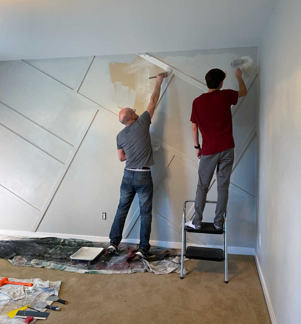 DIY Geometric Feature Wall on Textured Walls