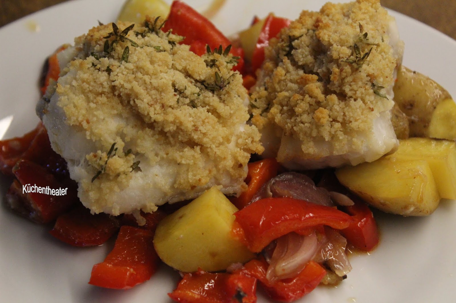 Küchentheater: Kartoffel-Fisch-Gemüse vom Blech