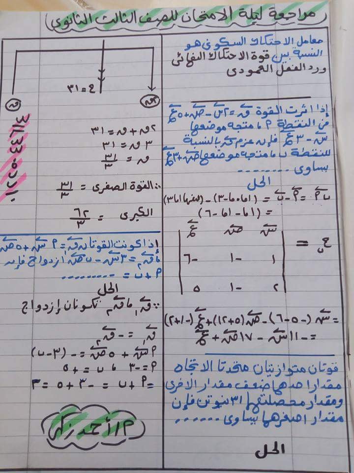 مراجعة ليلة الامتحان في الاستاتيكا للثانوية العامة في 10 ورقات فقط 10