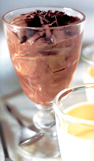 Chocolate and banana fool served in a dessert glass