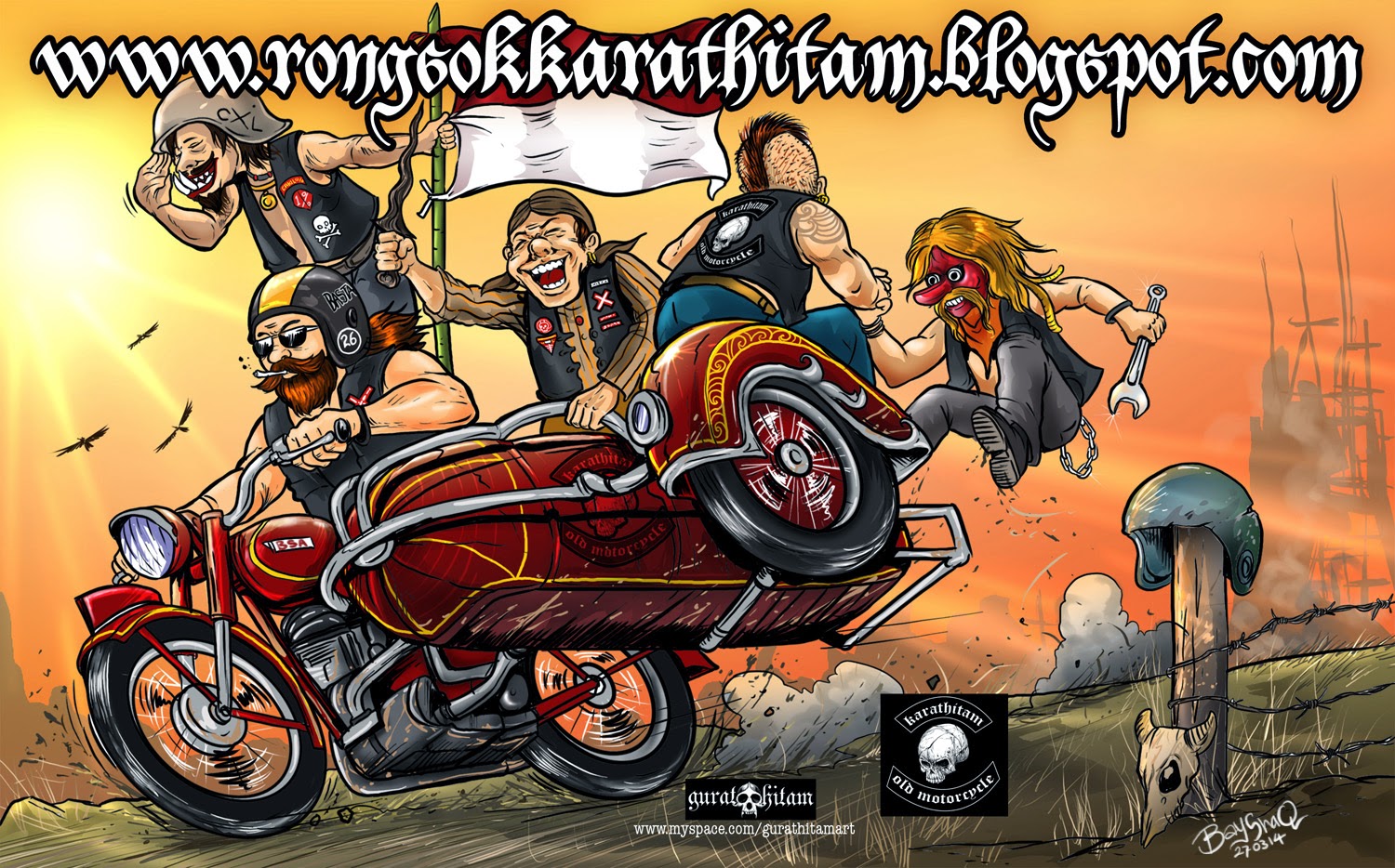 ilustrasi karakter tokoh bikers motor tua antik Indonesia