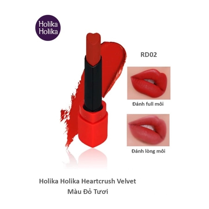 Son Holika Holika Heartcrush Lipstick Comfort Velvet Spicy Màu Đỏ Tươi