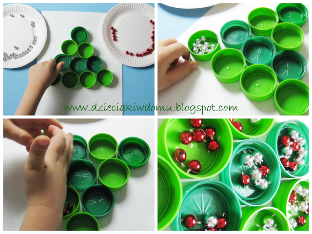 choinka z nakrętek od butelek  dla dzieci