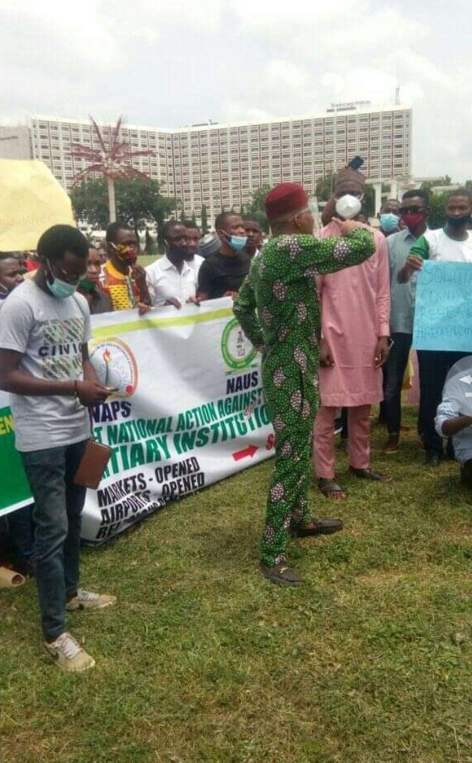 Felix Ijegalu the President of the National Association of University Students leading the protest Over Long Closure Of Schools