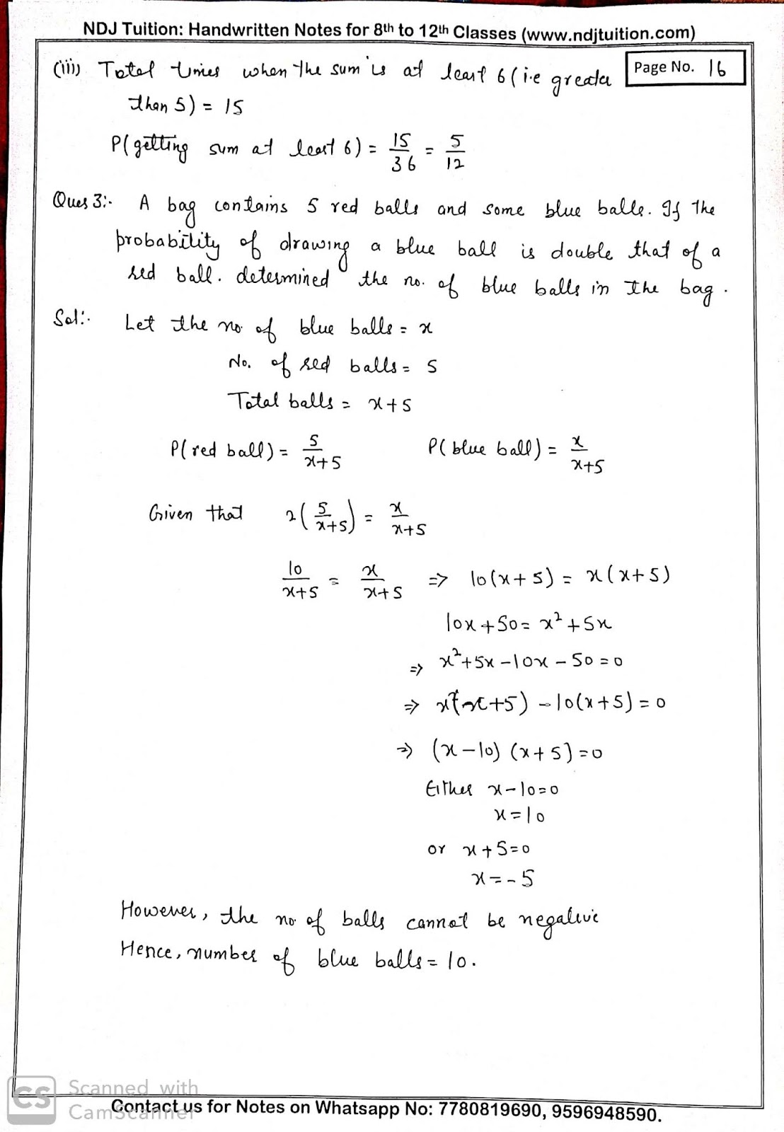 Probability Handwritten Notes for Class 10th Maths