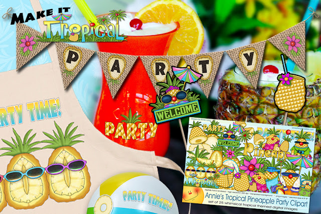 Create your own Sunny Paradise Annie Lang's Tropical Pineapple merchandise, DIY patterns and clipart