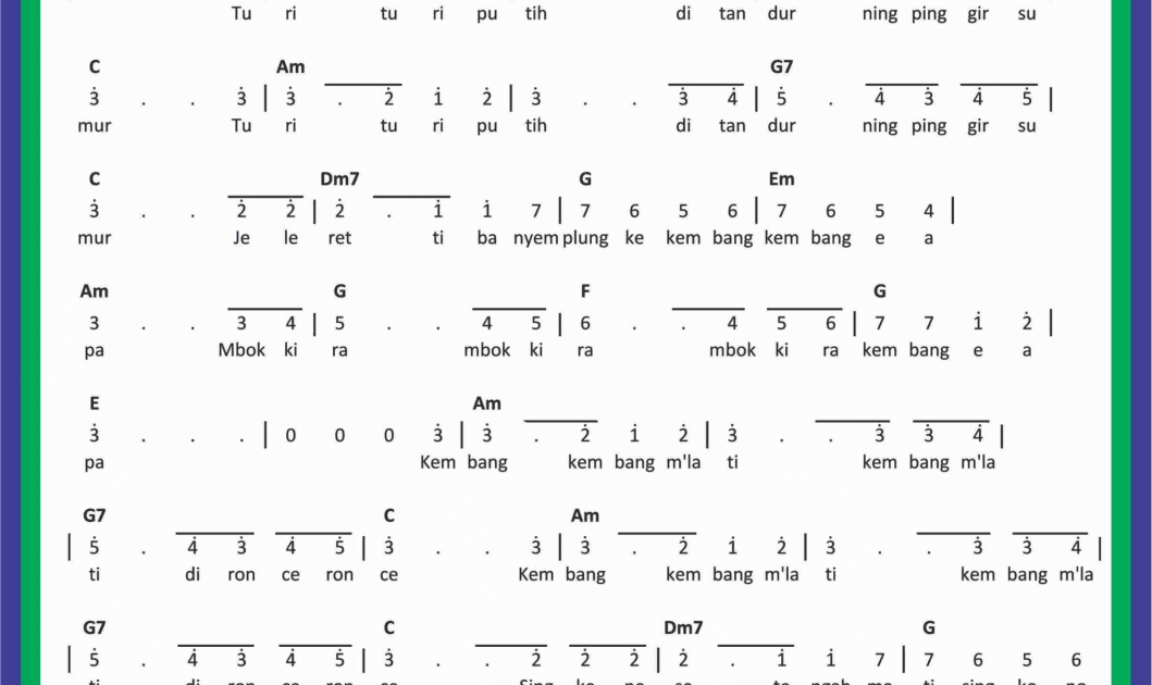 Not Angka Lagu Turi Turi Putih Sekitar Musik