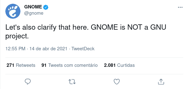 Let's also clarify that here. GNOME is NOT a GNU project.