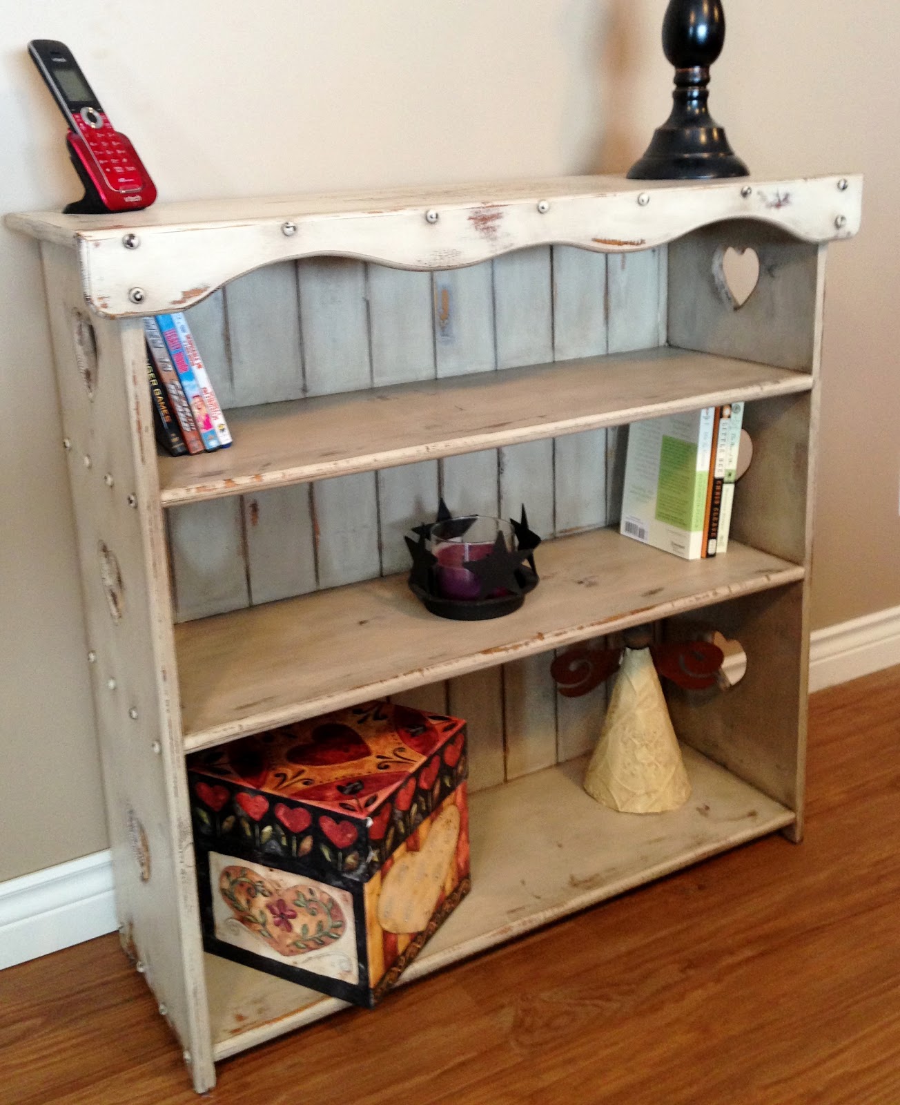 Turquoise Trio Rustic pine bookshelf