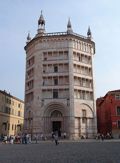 The pink marble baptistery is one of the attractions of Parma's elegant centre