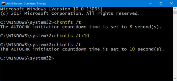 Уменьшите время обратного отсчета ChkDsk в Windows 10