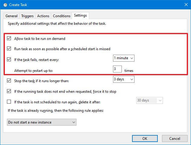 Windows 10'da paylaşılan ağ klasöründe ForFiles komutu nasıl kullanılır 7 task scheduler run settings